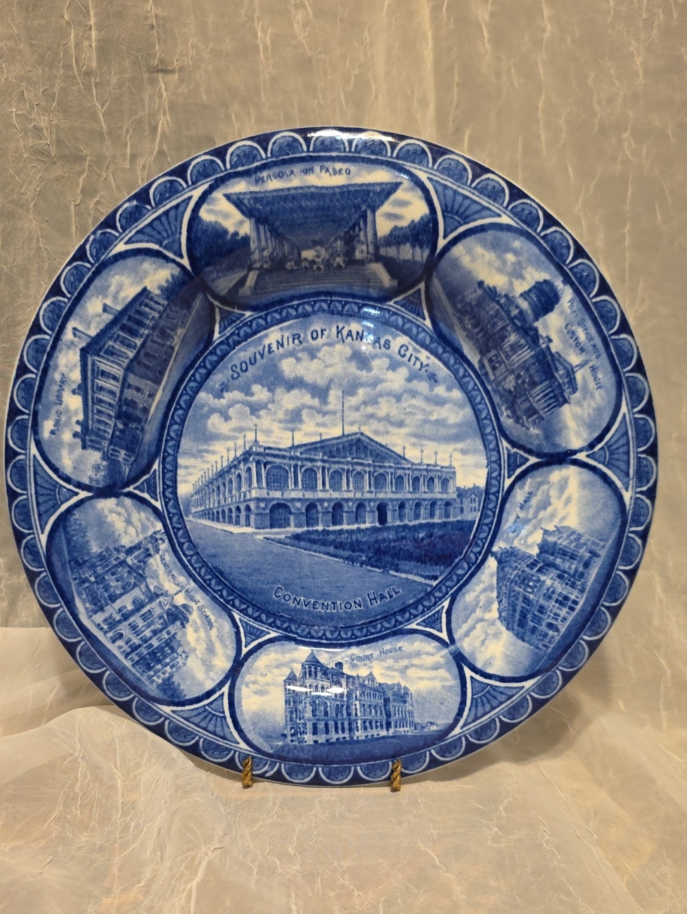 Antique Kansas City Blue Souvenir Ceramic Plate